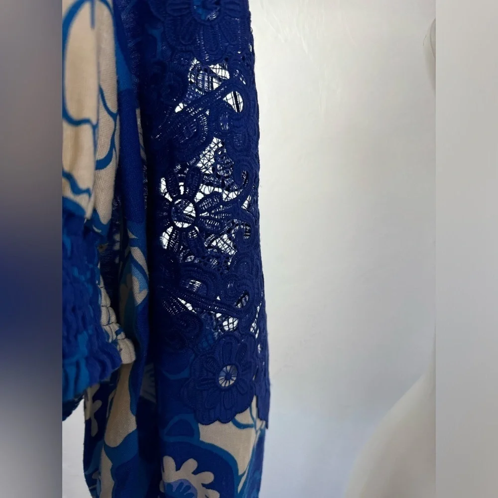 House of Harlow Long Sleeve Repeat Linen Top Tiered Skirt Set Matching flower - Picture 5 of 12